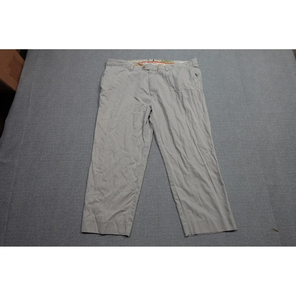 Tommy Bahama Linen Chino Pants Mens 42x24 Beige Relaxed Fit Herringbone Beach